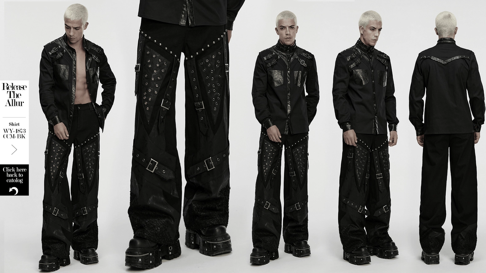 Black gothic pants main product image with complete stud and buckle strap configuration