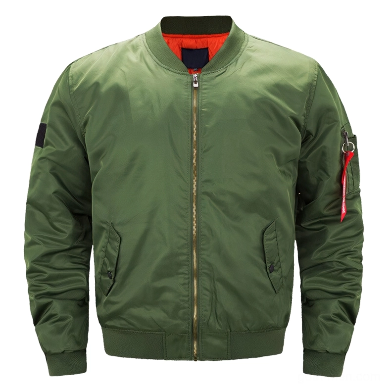Forest green gothic padded bomber jacket with gold zipper closure and red interior lining - front view
