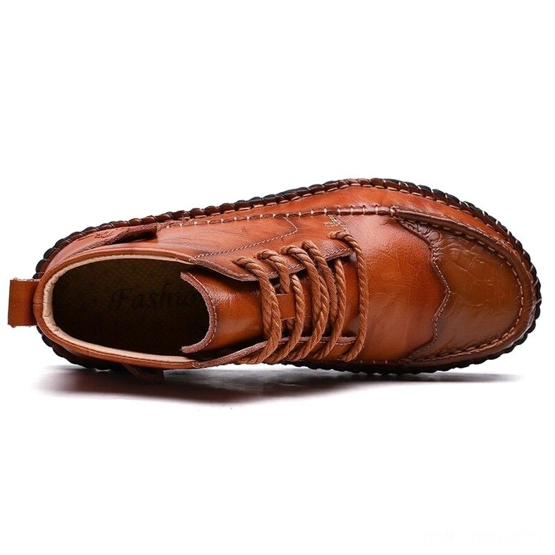 Tan lace-up gothic ankle boot top-down view - revealing cotton interior lining and construction quality