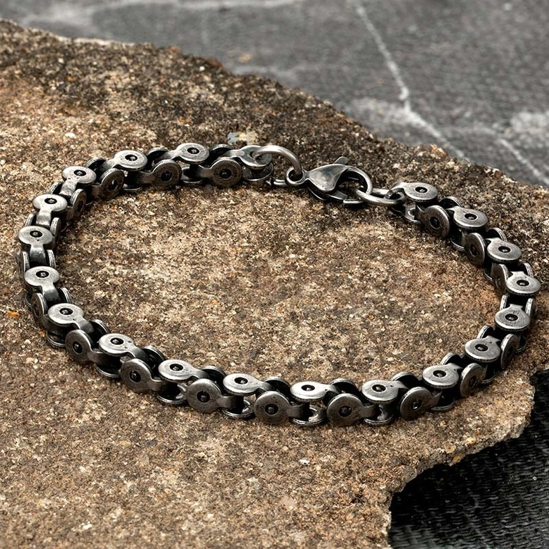 authentic gothic bracelet mens dark silver bike chain texture industrial punk