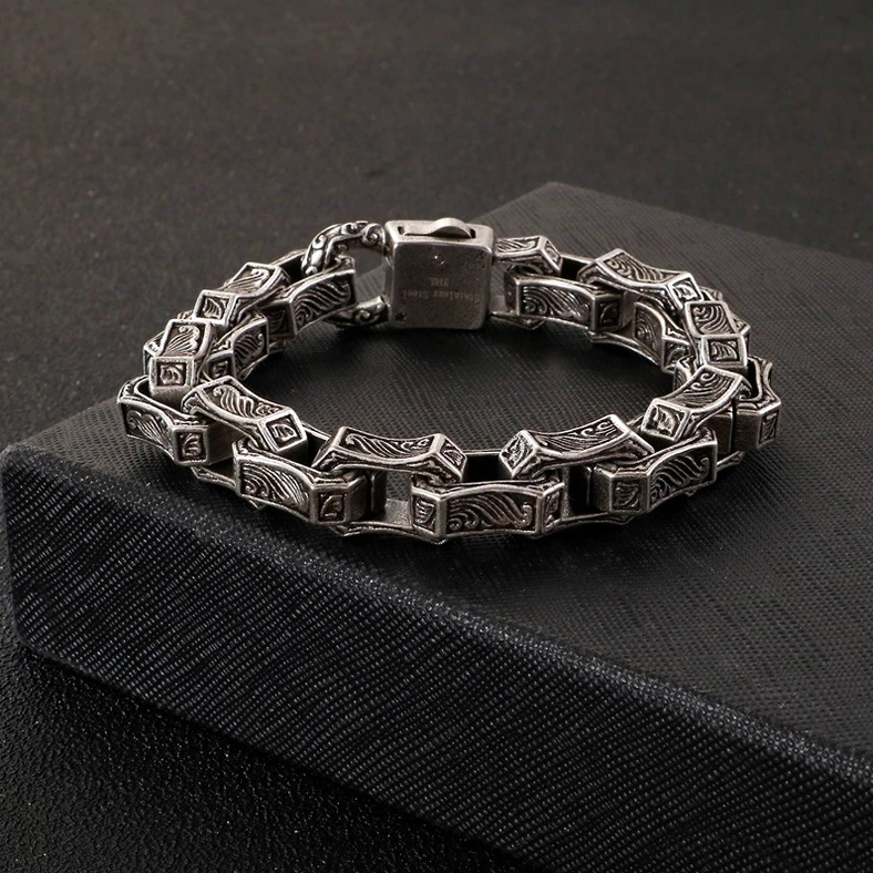 Gothic engraved bracelet medieval inspired geometric patterns