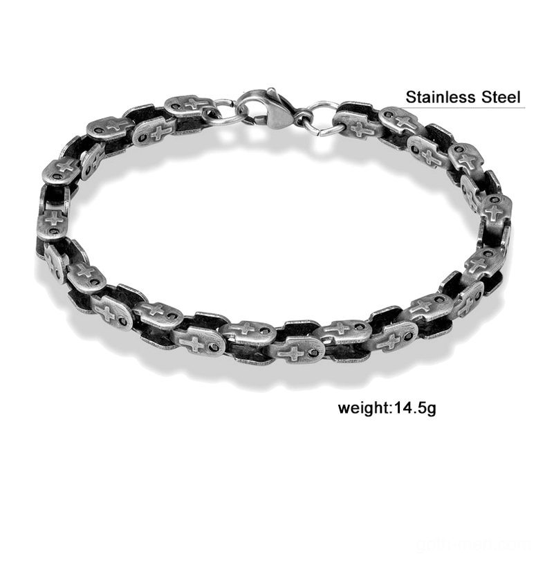 dark silver stainless steel gothic chain bracelet close up detail 14.5g weight