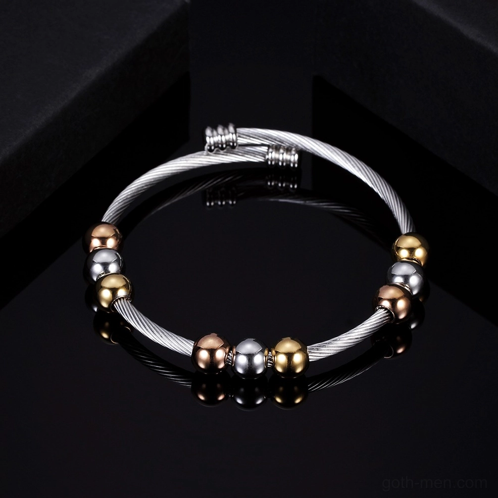 Adjustable gothic twist cuff bracelet reverse bead placement three-quarter view
