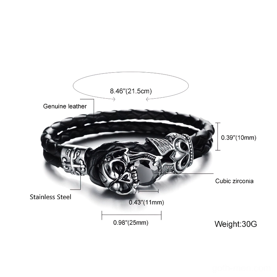 Gothic bracelet sizing and specification diagram showing 21.5cm length and material composition with measurements