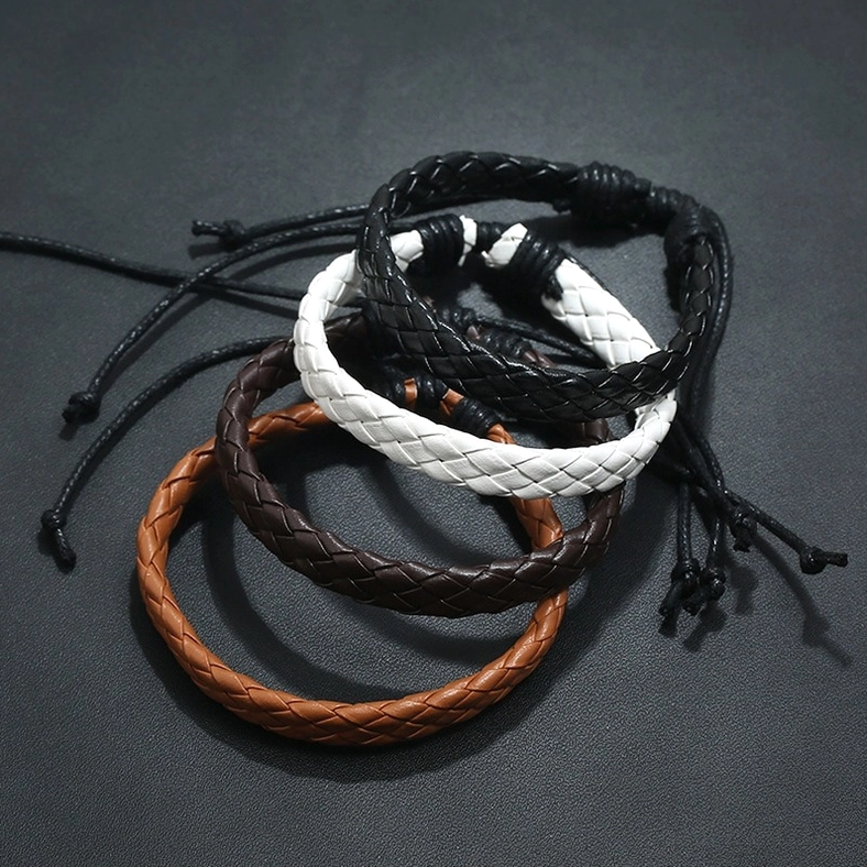 Gothic braided leather bracelet flat lay showing full length and construction