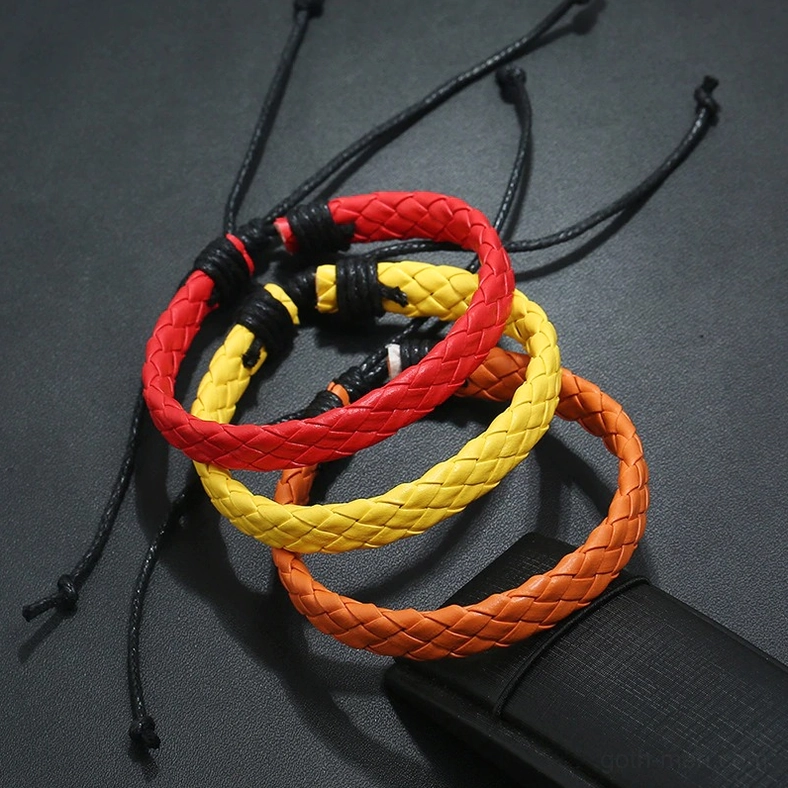 Gothic braided leather bracelet weaving pattern and geometric design detail