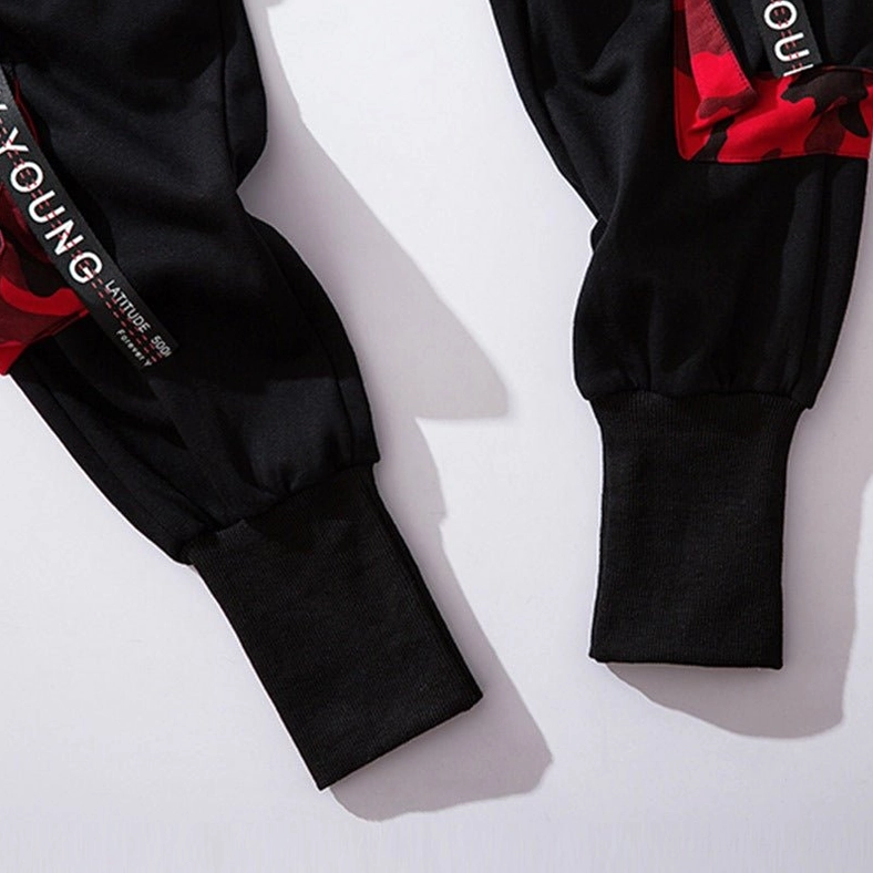 Black gothic cargo joggers full-length silhouette showing tapered cuff and overall modern casual goth aesthetic