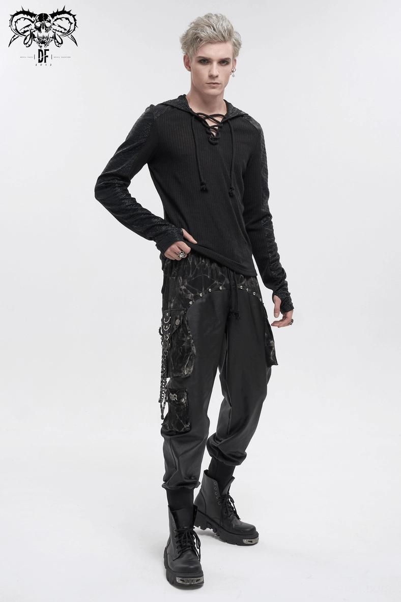 Black gothic cargo joggers layered styling option with oversized gothic top