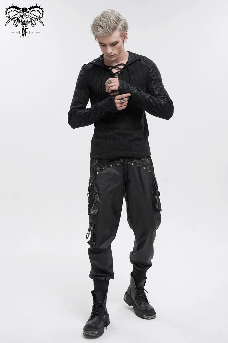 Black gothic cargo joggers size comparison showing fit across different body types