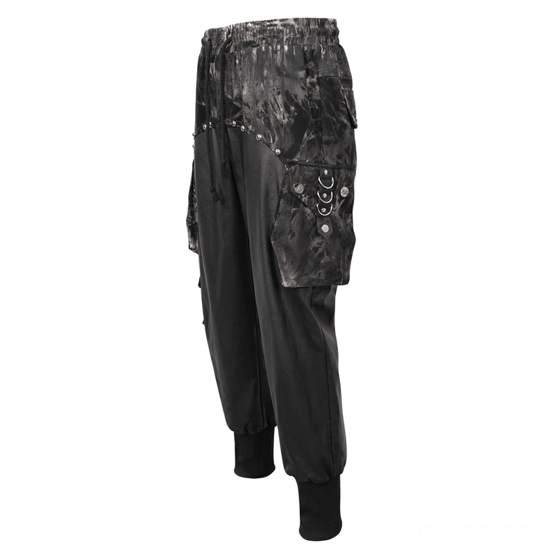 Black gothic cargo joggers waistband and elastic detail with hardware accent