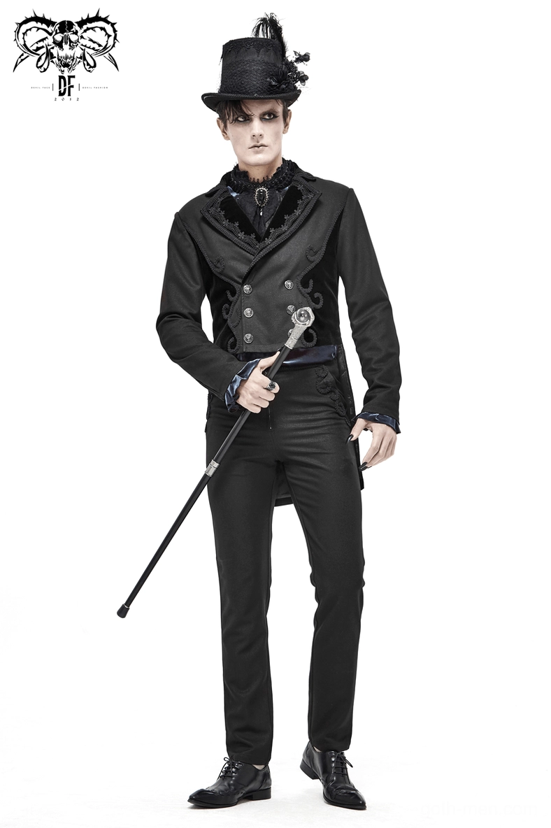 Alternative angle of black gothic lace cargo pants showing construction quality and design elements
