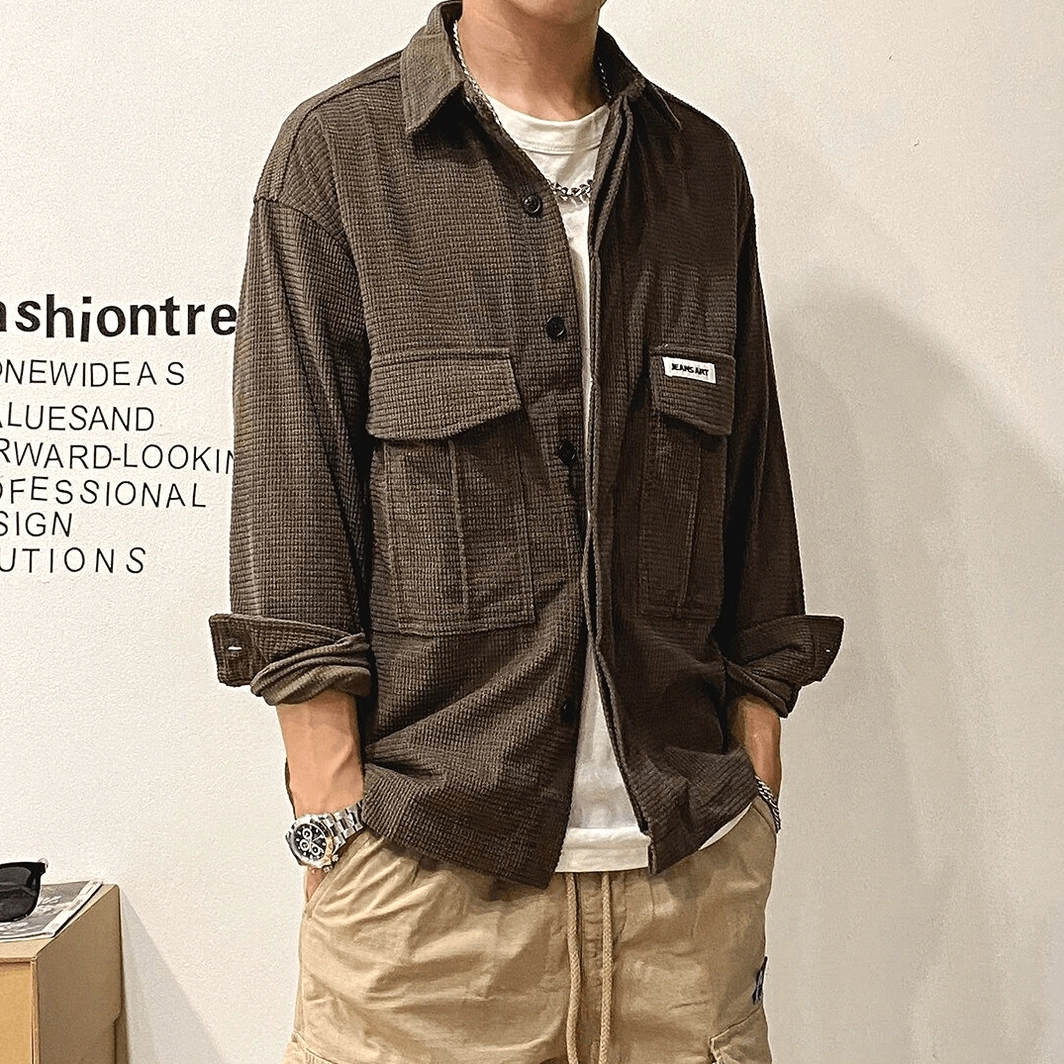 Oversized gothic cargo shirt worn with alternative accessories, showing how the dual pockets and oversized cut integrate with goth and cyberpunk styling