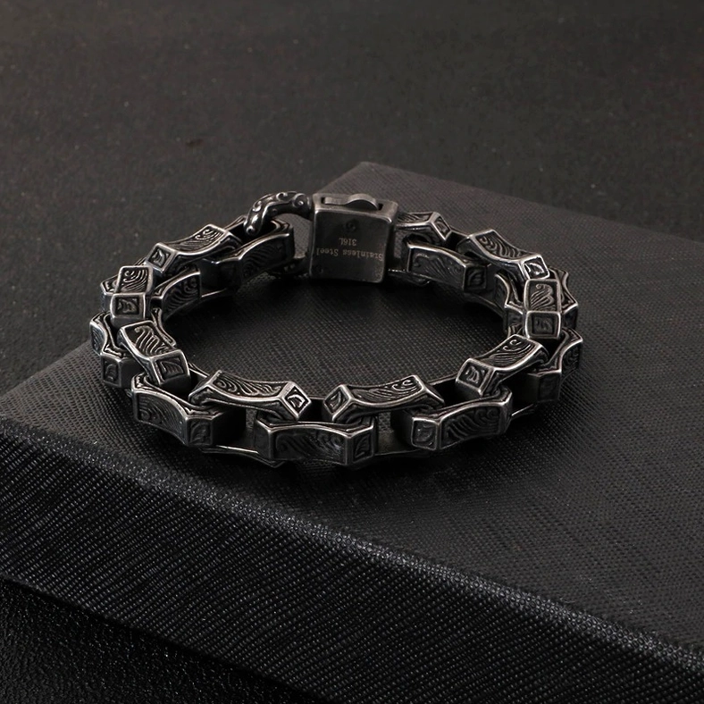 Gothic vintage engraved chain link bracelet texture close-up
