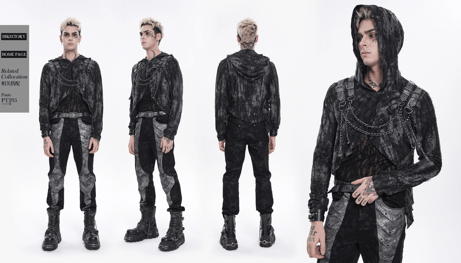 Black gothic hooded chain mesh top complete styling view with all architectural design elements