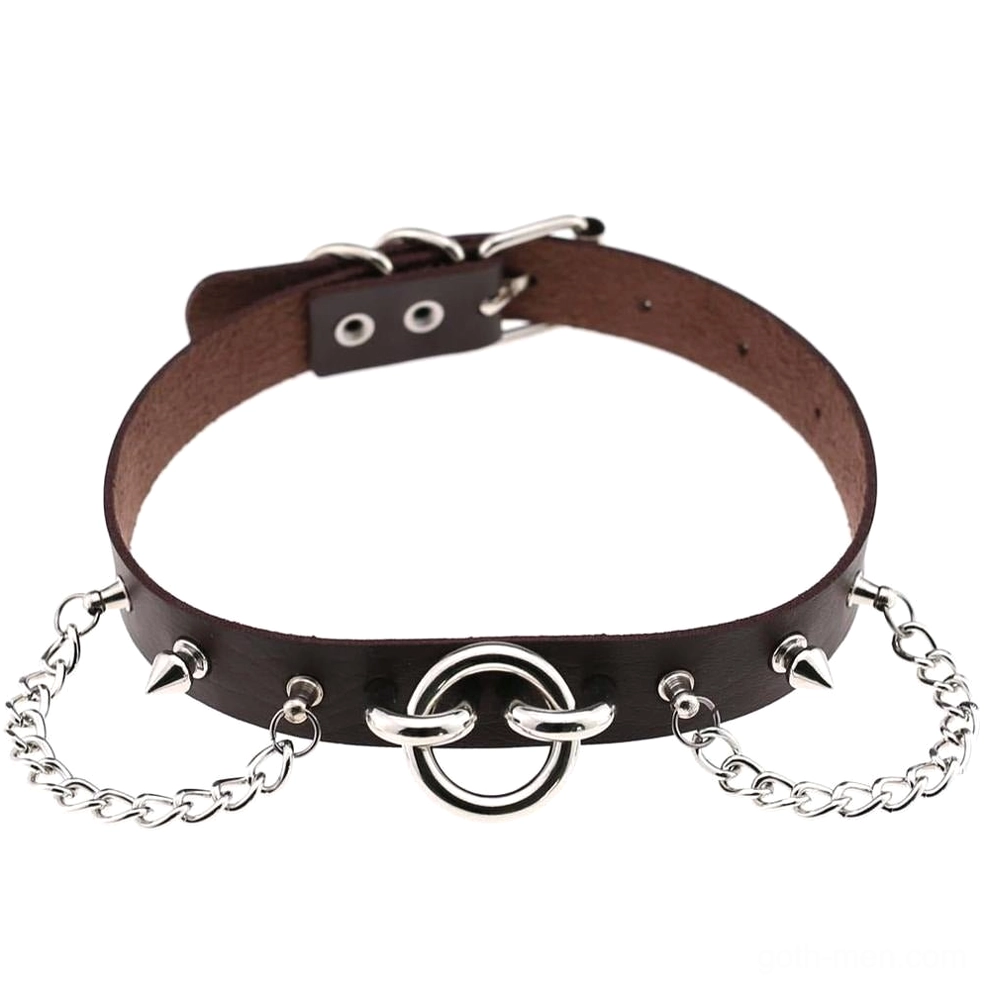 Dark brown caramel gothic spiked chain choker with zinc alloy hardware - flat product shot