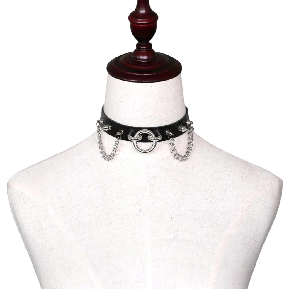 Multiple color gothic spiked chain chokers displayed - alternative color options collection