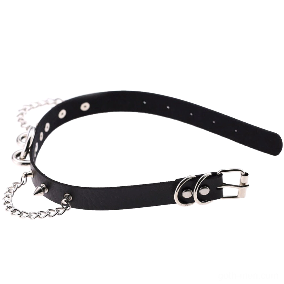 Grey gothic spiked chain choker product detail - metal chain and spike embellishments