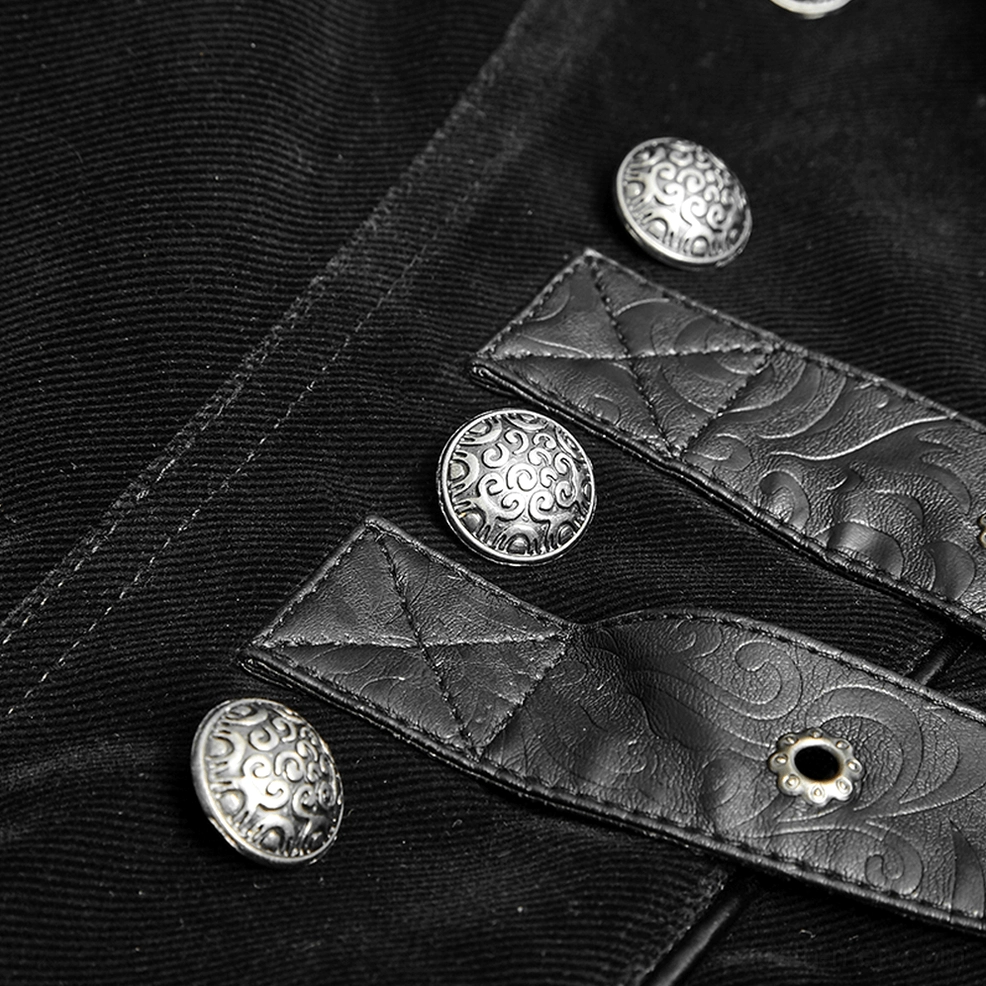 Gothic cloak waist and belt detail showing dual buckle system and adjustable cinching mechanism on black velvet