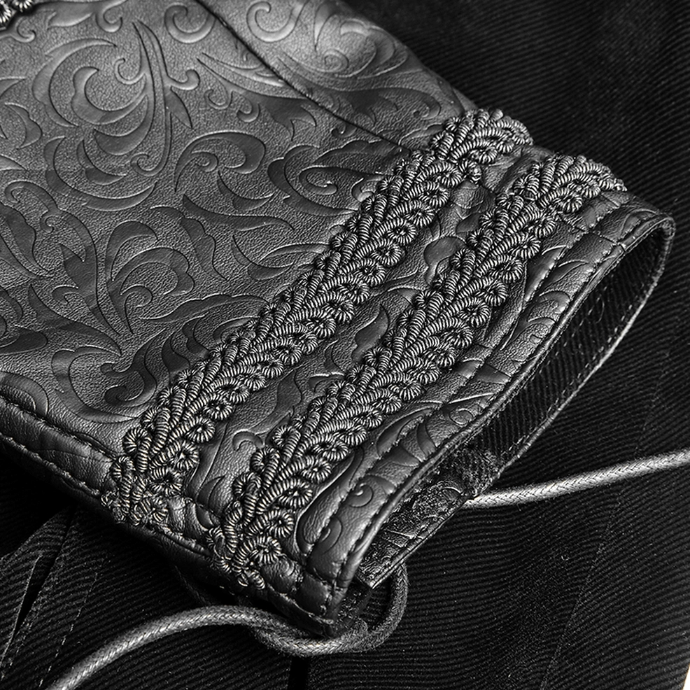 Black gothic velvet cloak hem split and construction detail showing tailoring quality of men's garment