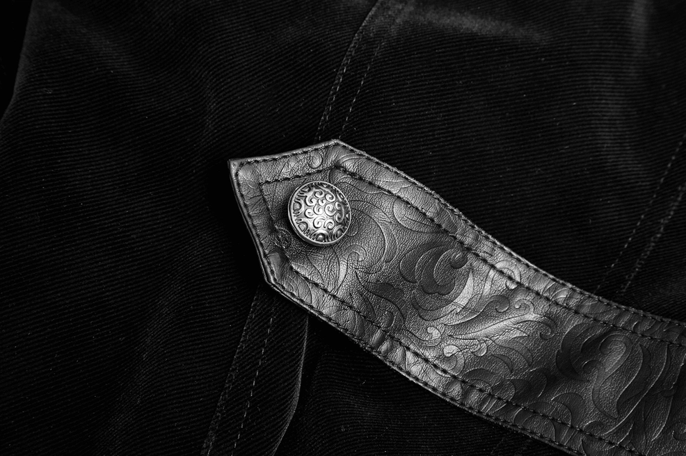 Gothic velvet cloak back view modeled on male displaying lace-up details corset styling and split hem