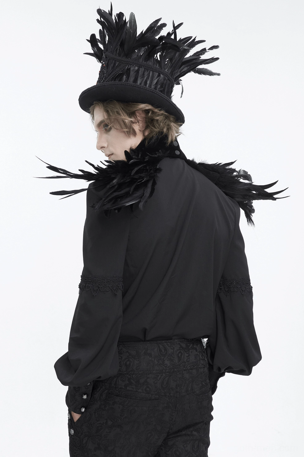 Ornate gothic collar velvet base and feather trim architectural structure detail