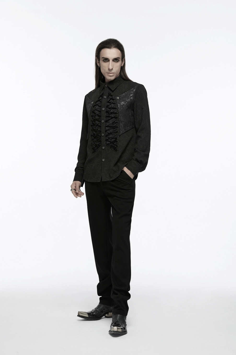 Black gothic corset shirt lace-up front styling alternative fashion