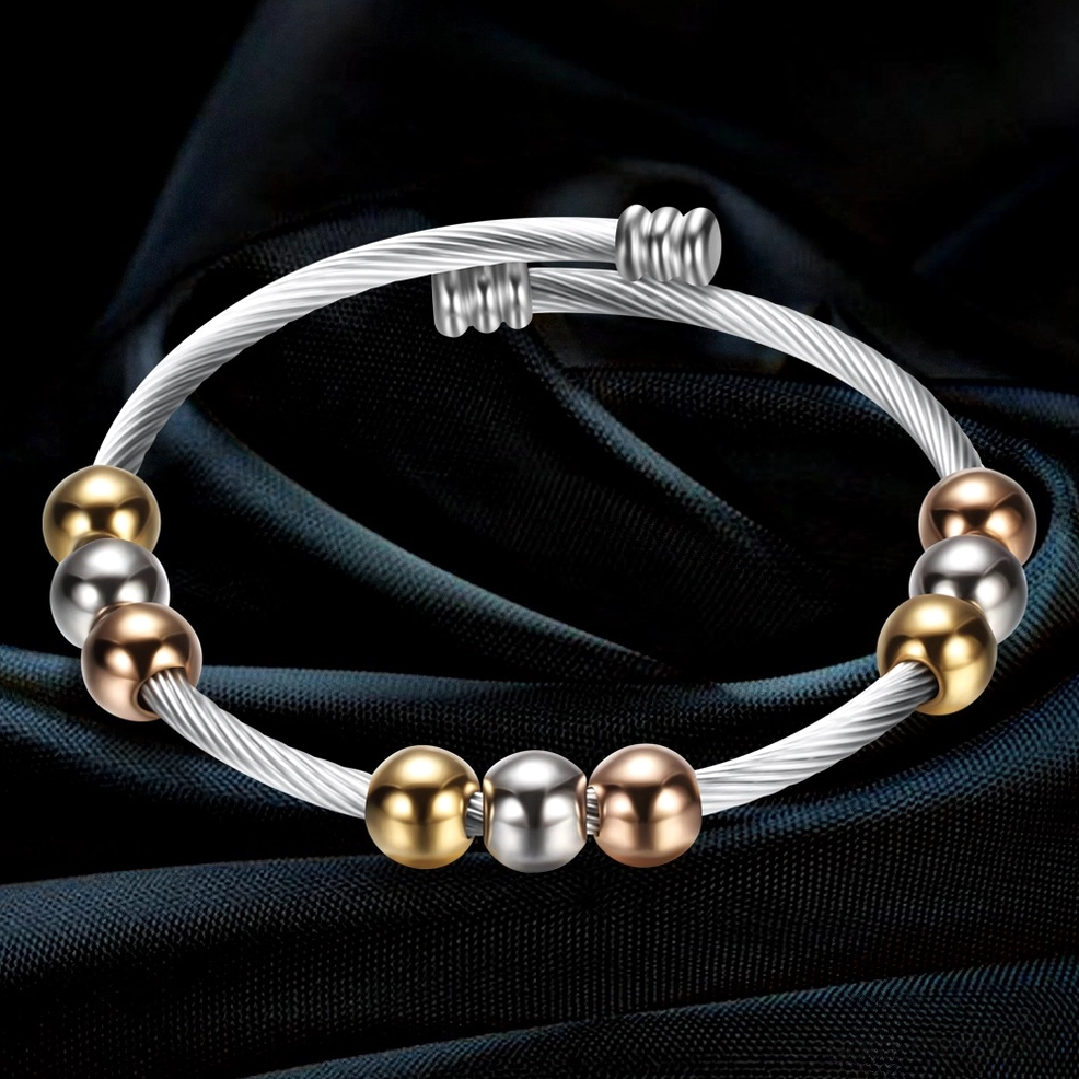 Two-tone gothic bracelet symmetric metal beads adjustable clasp on satin fabric