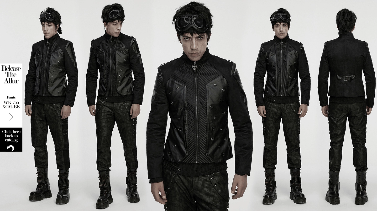 Men's gothic cyberpunk eyelet jacket side detail - tailored fit and mesh panel integration