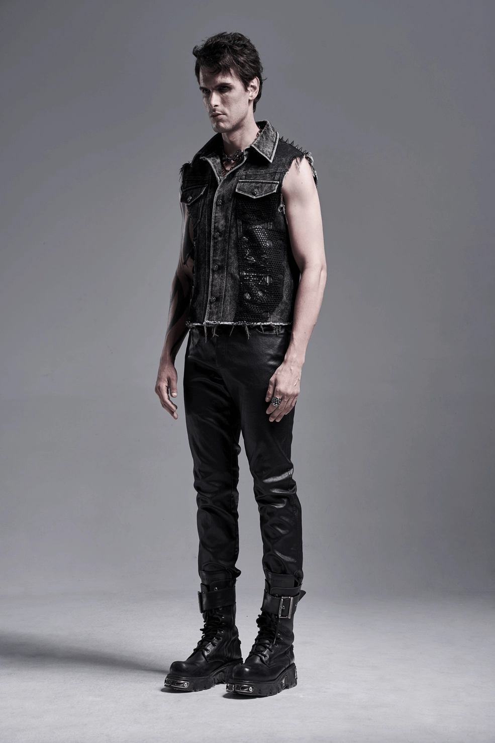 Black gothic denim vest styling guide - demonstrating fit and visual impact in gothic fashion context