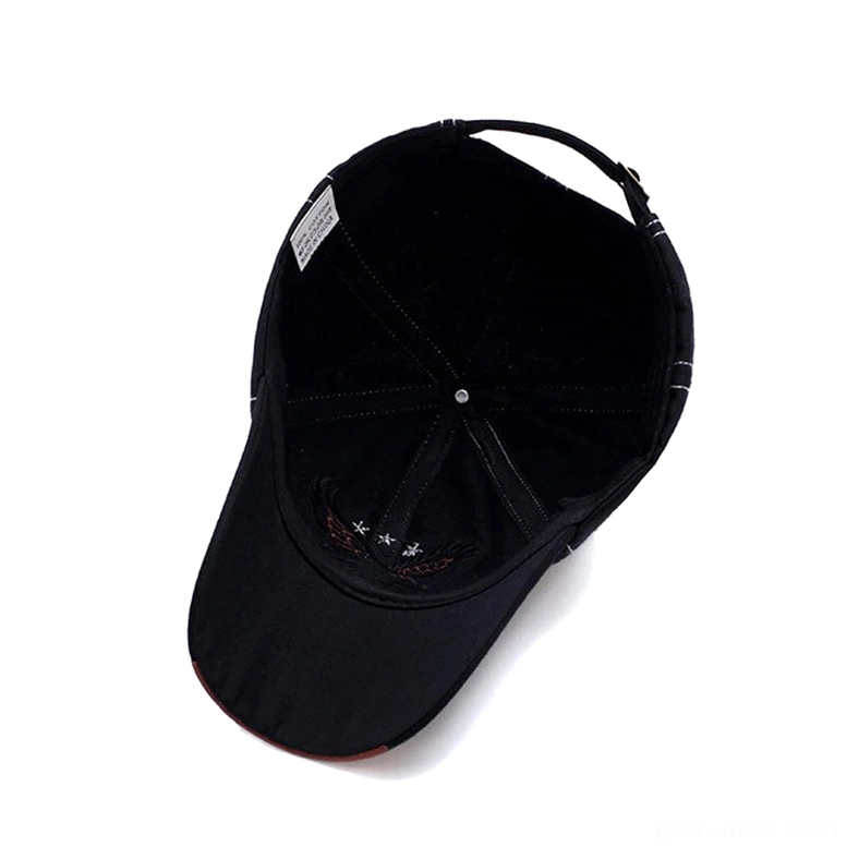 Interior view of gothic eagle cap showing adjustable strapback mechanism and soft cotton fabric lining