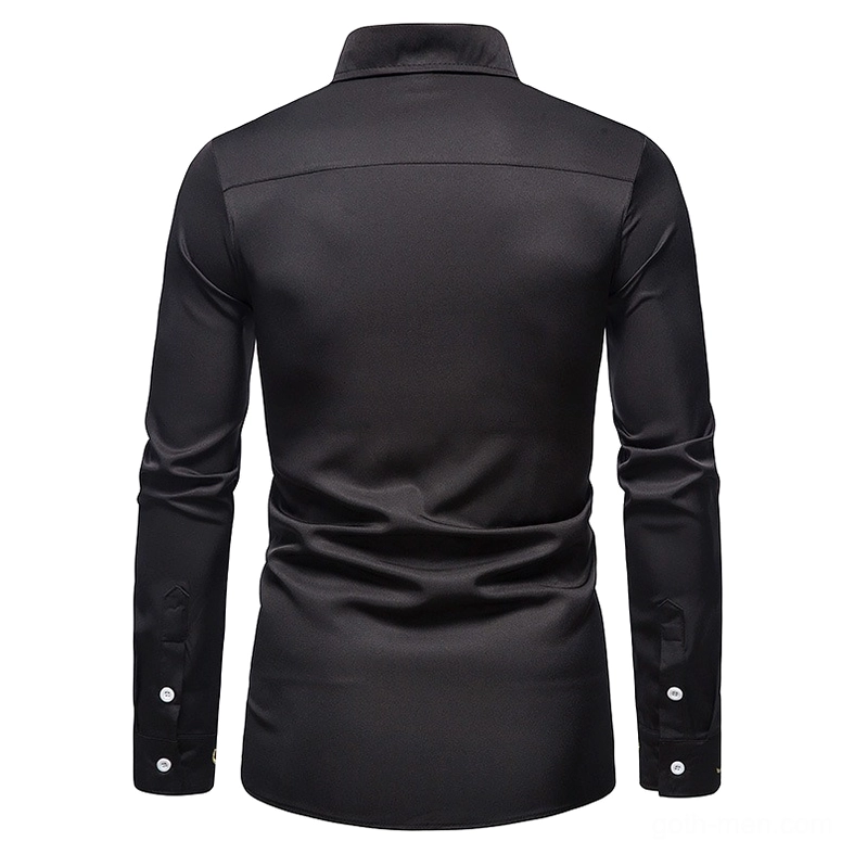 Gothic embroidered shirt rear flat view showing clean minimalist back design