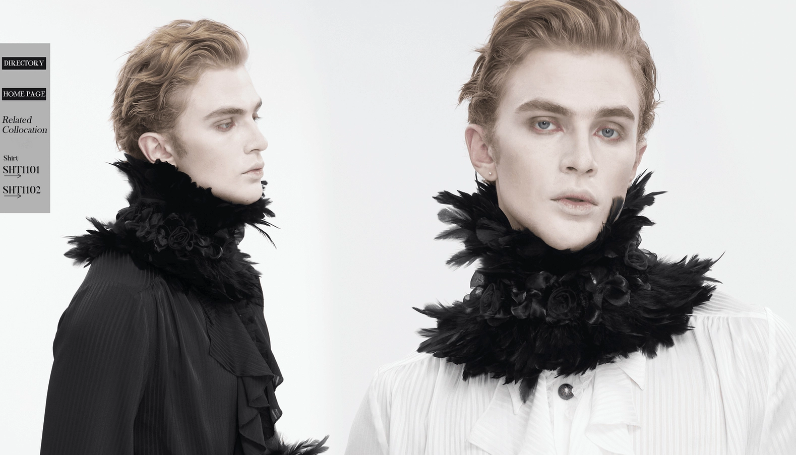 Gothic feather collar with fabric flowers complete neckwear styling presentation