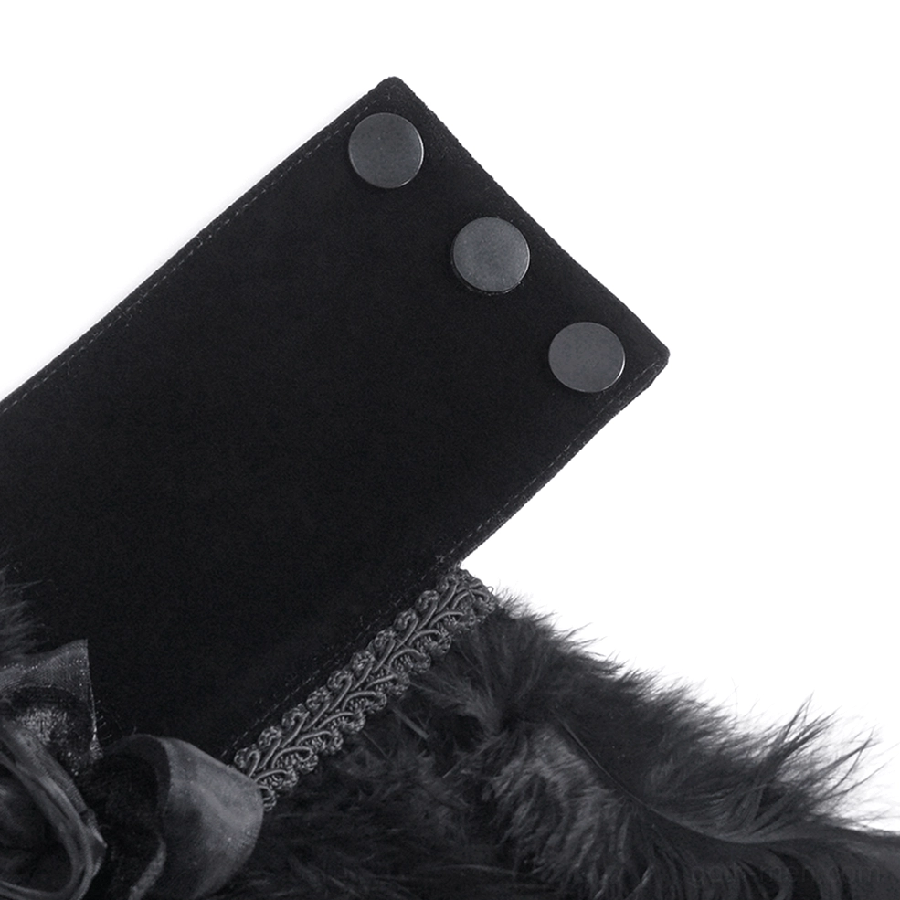 Black gothic feather collar shoulder pads texture and construction detail view