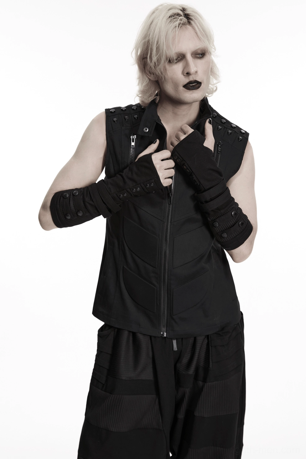 Gothic fingerless gloves product showcase demonstrating cyberpunk aesthetic and construction