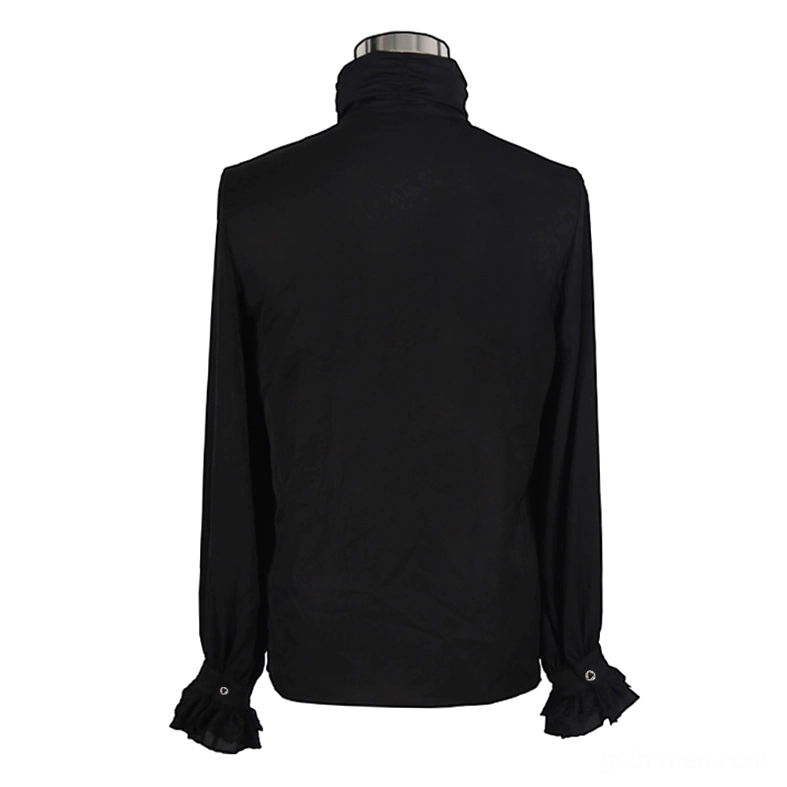 Rear view of men's steampunk formal shirt on mannequin showing long lantern sleeves and structured back design