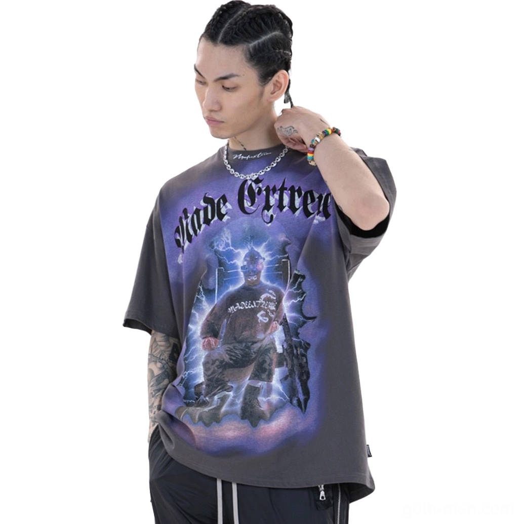 Gray oversized gothic tee laid flat showing full silhouette