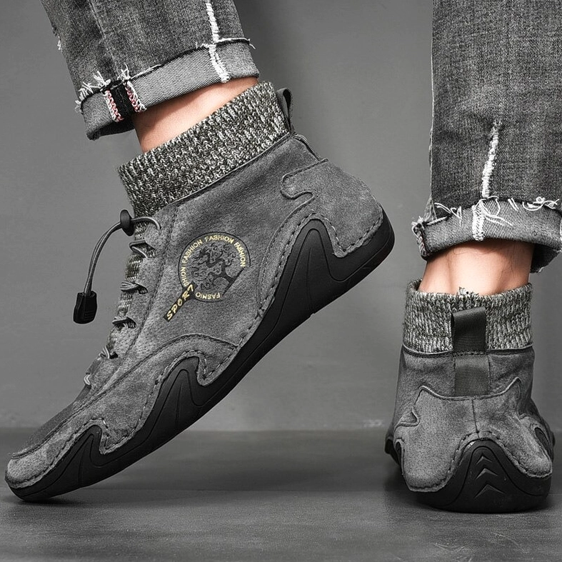 Dark grey gothic mid-top sneakers - wear-resistant suede and elastic band closure system