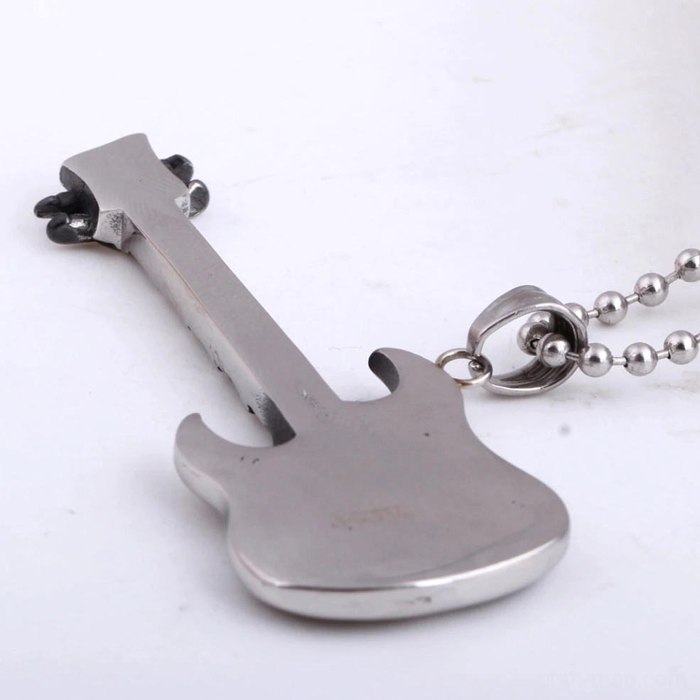 gothic guitar pendant back view smooth surface chain connector metal finish