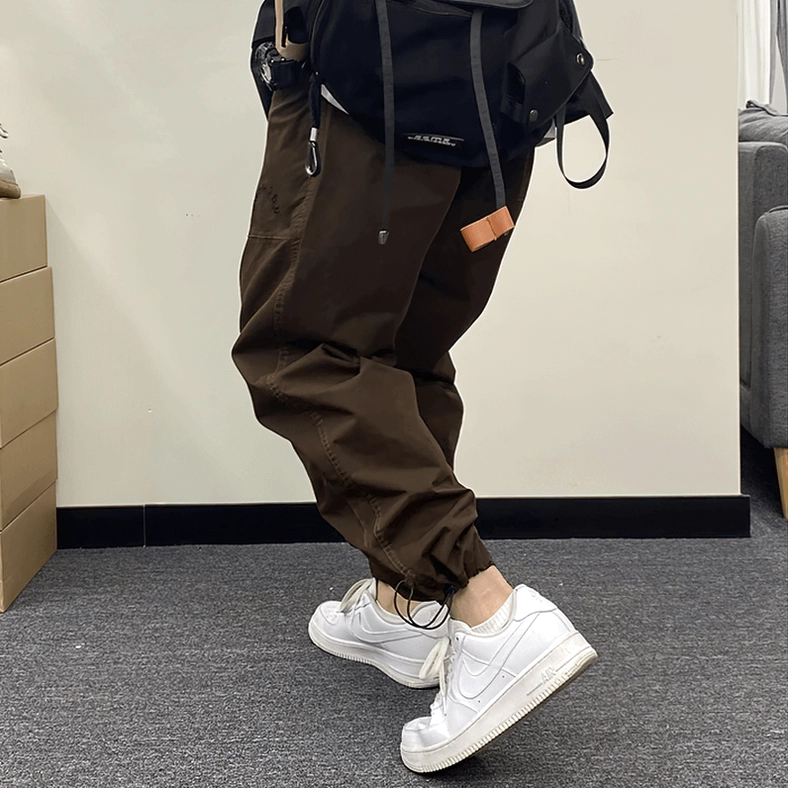 Gothic harem cargo pants rear view displaying seat fit and dropped crotch aesthetic from back