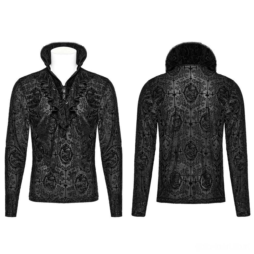 Black gothic velvet high collar top front and back mannequin display with lace ruffled collar