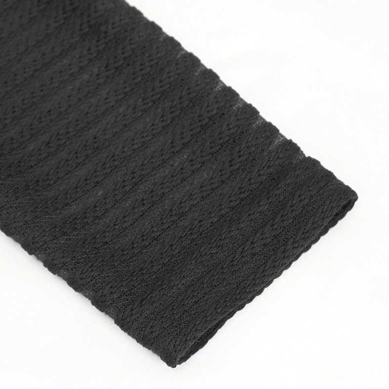 Close-up texture of black ribbed knit fabric used in gothic hoodie construction
