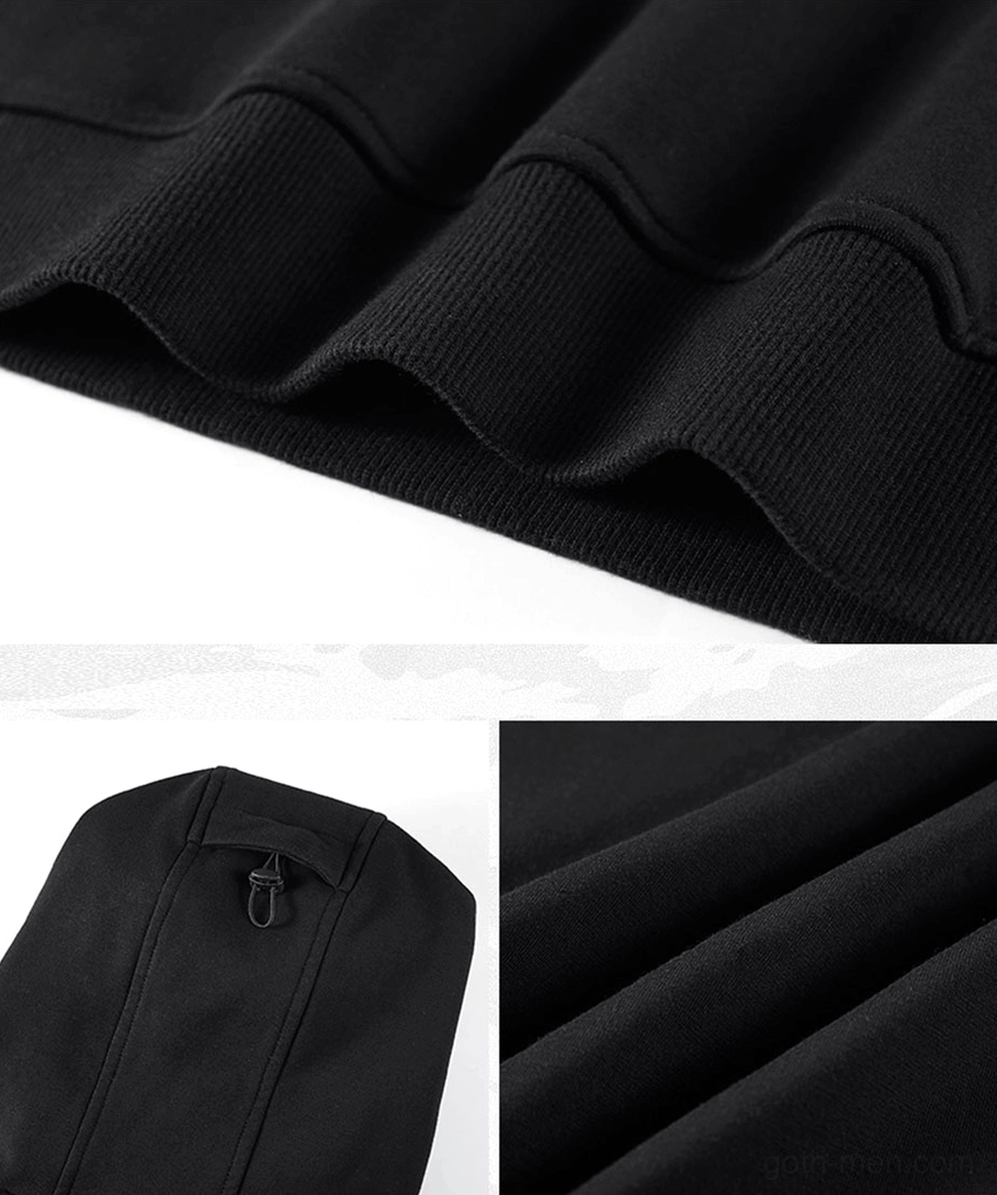 Gothic hoodie fabric texture detail showing ribbed knit and cotton stretch material