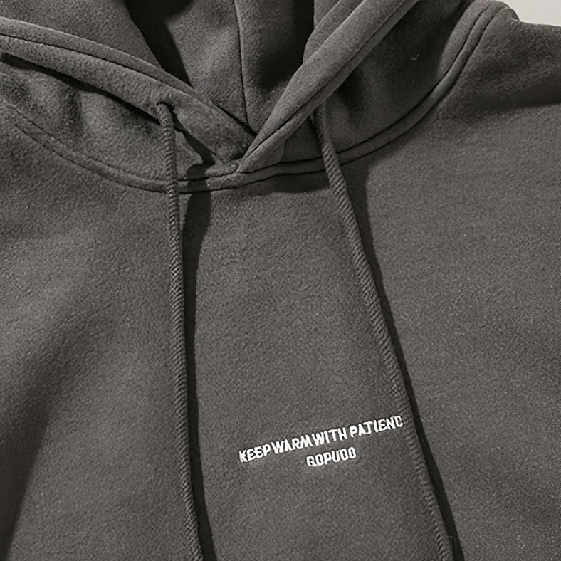 Light gray gothic hoodie full body shot showing length and proportions on model