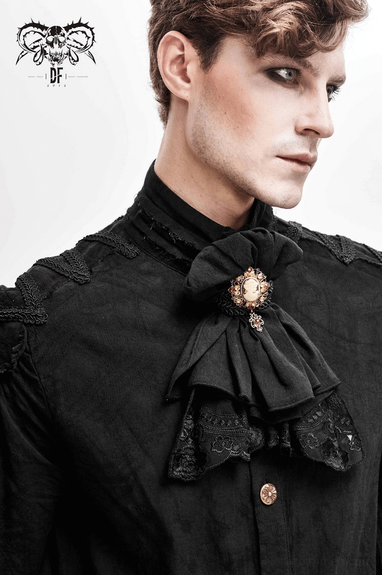 Complete gothic lace jabot neckwear ensemble showing how to wear with formal black shirt and waistcoat