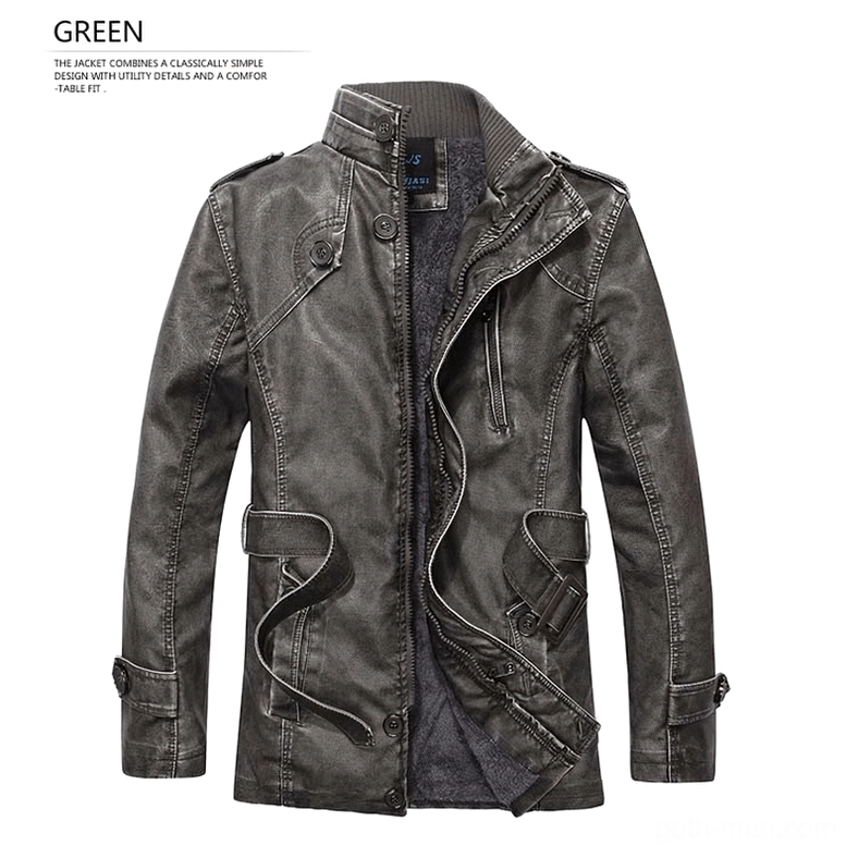 Dark green washed PU leather gothic style men's jacket