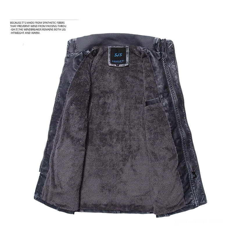 PU leather jacket interior fleece lining with pocket and ribbed collar trim