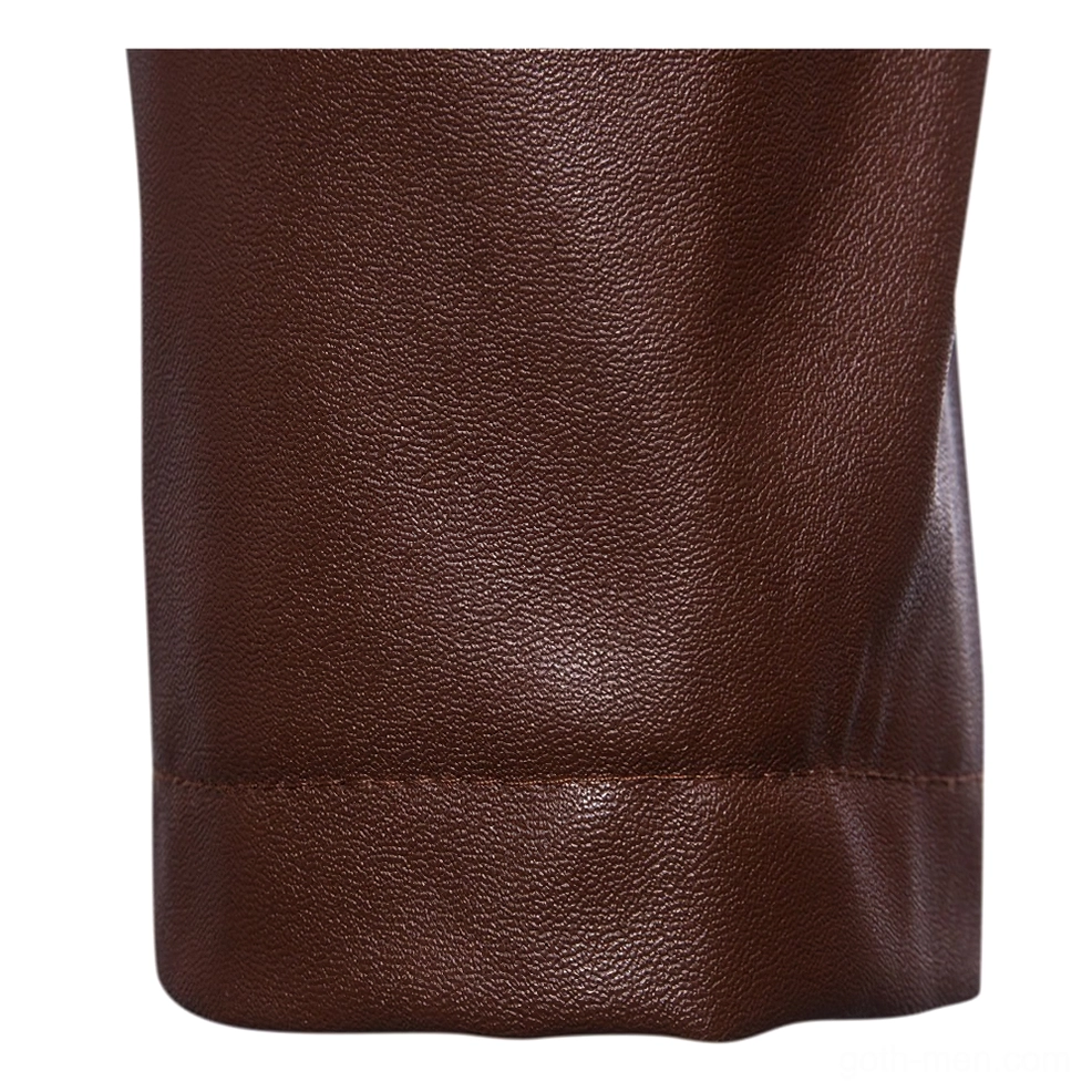 Sleeve cuff with hemmed stitching detail on men's gothic leather biker jacket
