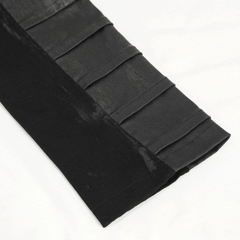 Gothic jacket sleeve close-up - pleated segmented design and mixed fabric texture