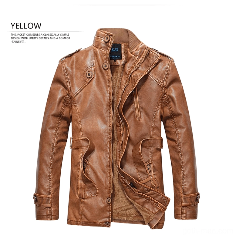 Yellow PU leather gothic jacket with fuzzy fleece interior