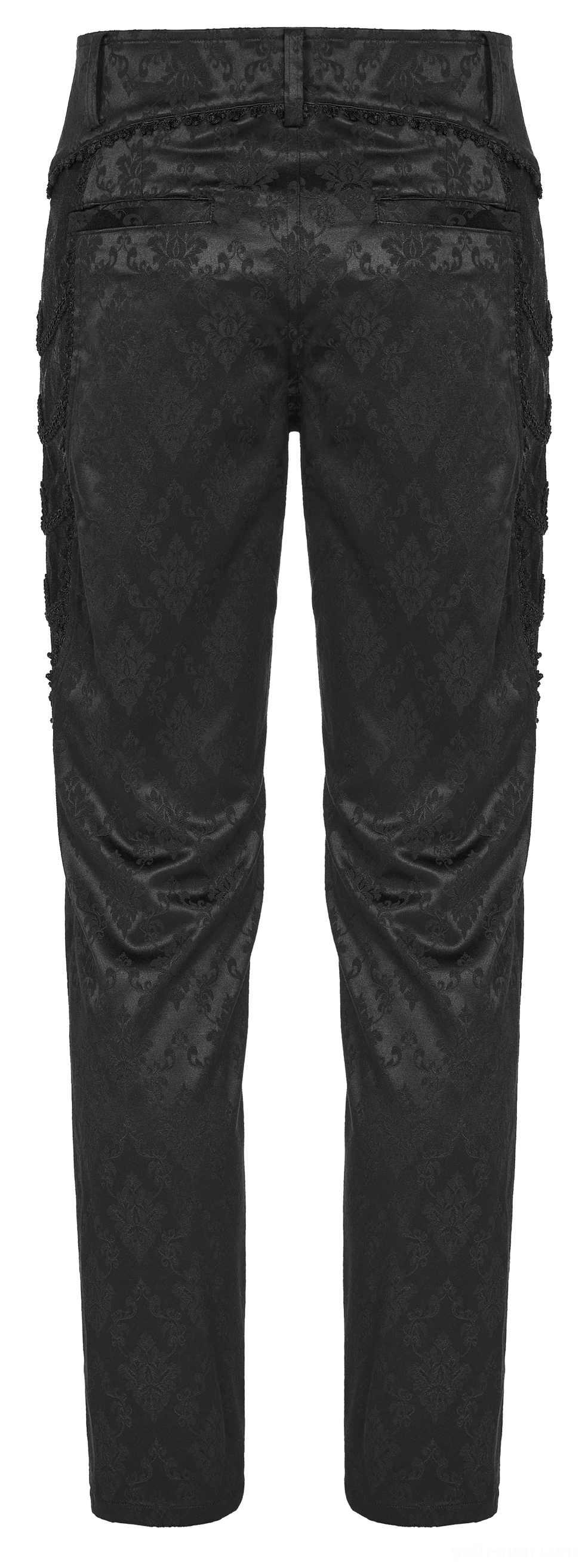 Black jacquard lace-trim gothic slim pants high-waisted cut with side lace detail